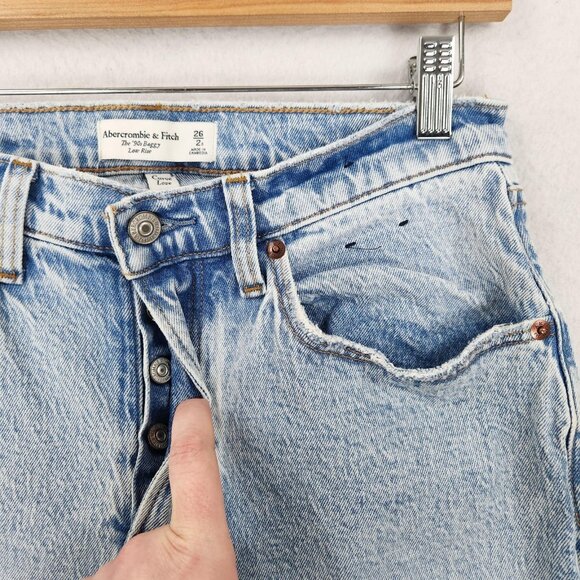 Abercrombie Fitch Jeans Womens 26 2 Short Blue 90s Baggy Curve Love Low Rise - Picture 2 of 13